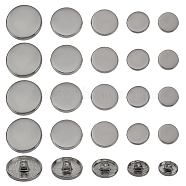 100Pcs 5 Styles Alloy Shank Buttons, 1-Hole, Flat Round, Gunmetal, 11.5~20x7mm, Hole: 2mm, 20pcs/style(BUTT-OC0001-46B)