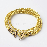 Two Loops Polyester Cord Wrap Bracelets, with Anchor Antique Bronze Tone Alloy Findings, Champagne Yellow, 415x3mm(BJEW-M193-01)