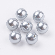 Shell Pearl Half Drilled Beads, Round, Light Grey, 10mm, Hole: 1mm(BSHE-G016-10mm-04)