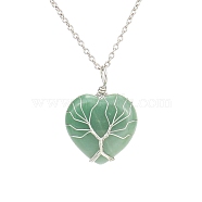 Natural Green Aventurine Heart Pendant Necklaces, Platinum Copper Wire Wrap Necklace, 20.47 inch(52cm)(PW-WG58330-05)