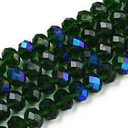 Electroplate Glass Beads Strands, Half Rainbow Plated, Faceted, Rondelle, Dark Green, 3.5x3mm, Hole: 0.4mm, about 123~127pcs/strand, 13.7~14.1 inch(35~36cm)(EGLA-A034-T3mm-L27)