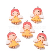 Opaque Resin Pendants, with Platinum Tone Iron Loops, Fairy with Wing, Orange, 30.5x23.5x6.5mm, Hole: 2mm(RESI-G032-H05)