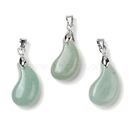 Natural Green Aventurine Pendants, Magatama Shaped Charms with Platinum Tone Brass Snap on Bails, Long-Lasting Plated, Lead Free & Cadmium Free, 21.6x11.3x7.1mm, Hole: 5x4mm(G-NH0025-14P-11)