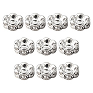 Brass Rhinestone Spacer Beads, Grade A, Wavy Edge, Rondelle, Crystal, Silver, 7x3.2mm, Hole: 1.2mm(RB-YW0001-05C-01S)