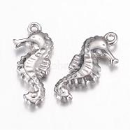 304 Stainless Steel Pendants, Sea Horse, Stainless Steel Color, 20x9.5x3.5mm, Hole: 0.6~1.2mm(STAS-G071-22P)