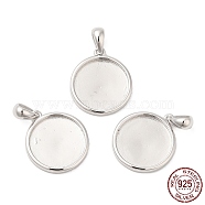 Rhodium Plated 925 Sterling Silver Pendant Cabochon Settings, with 925 Stamp, Flat Round, Platinum, Tray: 13mm, 17x15x2mm, Hole: 5x3.5mm(STER-I017-017P)