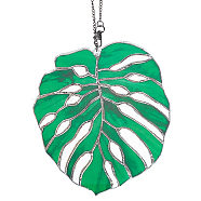 Monstera Leaf Acrylic Pendant Decorations, for Window Home Outdoor Garden Hanging Decorations, with Hook and Hanging Chain, Sea Green, 198x169x4mm(HJEW-WH0043-33B)