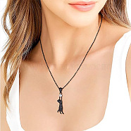 Alloy Crystal Rhinestone Cat Shaped Pendant Necklaces for Women, Black, 17.72 inch(45cm)(FS-WGF21F1-01)