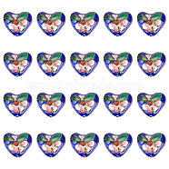 PandaHall Elite Handmade Cloisonne Beads, Heart with Flower, Blue, 13~14x16x8mm, Hole: 1.5mm, 20pcs/box(CLB-PH0001-02)