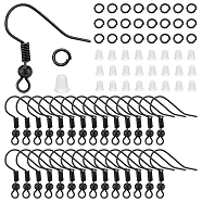 Elite 400Pcs Iron Earring Hooks, with Horizontal Loops, with 400Pcs Jump Rings and 400Pcs Plastic Ear Nuts, Electrophoresis Black, 19.5mm, Hole: 2mm, 22 Gauge, Pin: 0.6mm(DIY-PH0009-59)