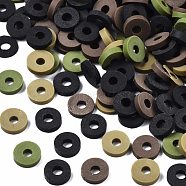 Handmade Polymer Clay Beads, Heishi Beads, for DIY Jewelry Crafts Supplies, Disc/Flat Round, Dark Olive Green, 6x1mm, Hole: 2mm, about 26000pcs/1000g(CLAY-T019-02B-29)