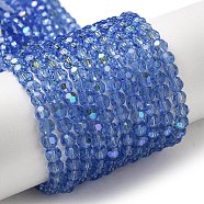 Electroplate Transparent Glass Beads Strands, Faceted, Round, Rainbow Plated, Light Blue, 4mm, Hole: 0.7mm, about 88~95pcs/strand, 12.99~14.06 inch(33~35.7cm)(EGLA-A035-T4mm-L14)