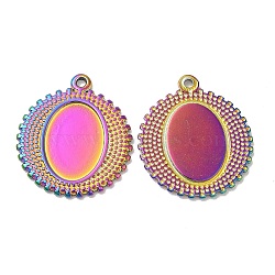 Ion Plating(IP) 304 Stainless Steel Pendant Cabochon Settings, Oval Charms, Rainbow Color, Tray: 14.5x10mm, 23x20x1.5mm, Hole: 1.2mm(STAS-L020-026RC)