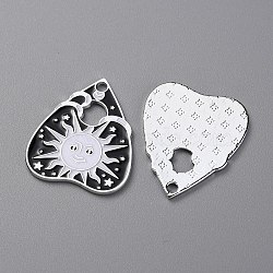 Alloy Enamel Pendants, Platinum, Heart Charm, Sun Pattern, 26x22x1mm, Hole: 2mm(FIND-WH0129-38C)