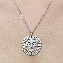 201 Stainless Steel Hollow Sun Pendant Necklace, Stainless Steel Color, 17.72 inch(45cm)(NJEW-OY001-72)