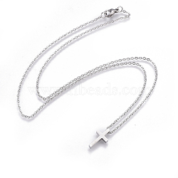 Non-Tarnish 304 Stainless Steel Pendant Necklaces, with Cable Chains, Cross, Stainless Steel Color, 17.7 inch(45cm), Pendant: 15x8x3mm(NJEW-E141-42P)