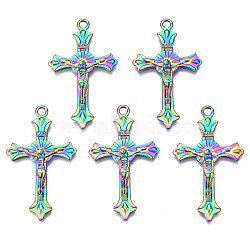 Rainbow Color Alloy Pendants, Cadmium Free & Nickel Free & Lead Free, Cross, 37x21.5x2.5mm, Hole: 2mm(PALLOY-N156-147-NR)