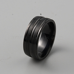 201 Stainless Steel Grooved Finger Ring for Men, Electrophoresis Black, Inner Diameter: 18mm(RJEW-WH0011-14A)