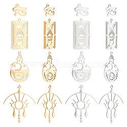 16Pcs 8 Style 201 Stainless Steel Laser Cut Pendants, Mixed Shapes, Golden & Stainless Steel Color, 12~38.5x13.5~32x1mm, Hole: 1.5mm, 2pcs/style(STAS-DC0009-93)