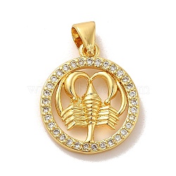 Zodiac Theme Brass Micro Pave Cubic Zirconia Pendants, Cancer, Cancer, 17.5~18x15x2~2.5mm, Hole: 6x4mm(KK-M273-05A-G)