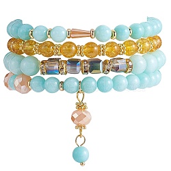 4Pcs 4 Style Natural Malaysia Jade & Synthetic Citrine Stretch Bracelets Set with Glass Beaded, Gemstone Jewelry for Women, Inner Diameter: 2-1/8 inch(5.5cm), 1Pc/style(BJEW-SW00105-04)
