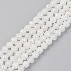 Electroplated Natural White Moonstone Beads Strands, Round, 6mm, Hole: 1mm, about 61pcs/strand, 14.96 inch(38cm)(X-G-S369-012B-C)