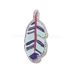 Acrylic Pendants, with Glitter Powder, Feather, Light Cyan, 54.5x21.5x2mm, Hole: 1.8mm(OACR-H113-02C)