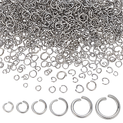 1200Pcs 6 Styles Tarnish Resistant 304 Stainless Steel Open Jump Rings, Metal Connectors for DIY Jewelry Crafting and Keychain Accessories, Stainless Steel Color, 5~10x0.8~1.4mm, Inner Diameter: 3.5~7mm, 200pcs/style(STAS-ME0002-13)