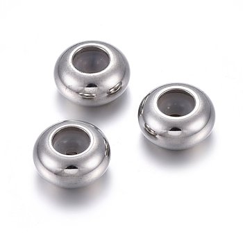 201 Stainless Steel Beads, with Rubber Inside, Slider Beads, Stopper Beads, Rondelle, Stainless Steel Color, 7x3.5mm, Hole: 3mm, Rubber Hole: 1.2mm