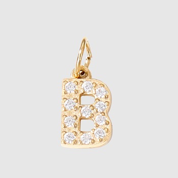 Stainless Steel Cubic Zirconia Pendants with Jump Rings, Real 14K Gold Plated, Long-Lasting Plated, Letter B, 8mm