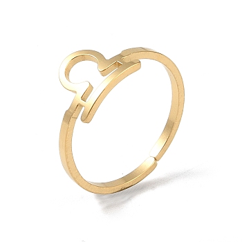 Real 18K Gold Plated 304 Stainless Steel Adjustable Finger Ring, Constellations Open Cuff Rings for Women, Libra, Adjustable, Surface: 6.5~9x6.5~12mm