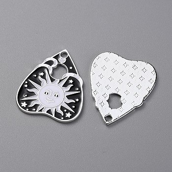 Alloy Enamel Pendants, Platinum, Heart Charm, Sun Pattern, 26x22x1mm, Hole: 2mm