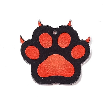 Acrylic Pendants, Cat Claw, Dark Orange, 33x34.5x2mm, Hole: 1.6mm