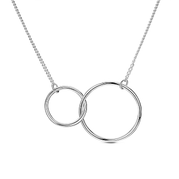 SHEGRACE Trendy Rhodium Plated 925 Sterling Silver Necklace, with Interlocking Rings Pendant, Platinum, 17.7 inch