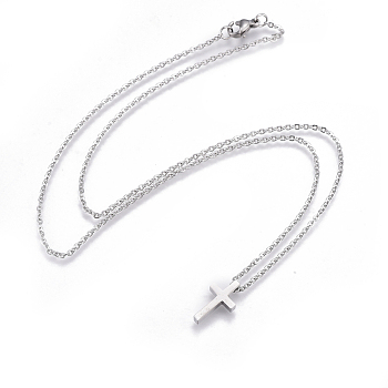 304 Stainless Steel Pendant Necklaces, with Cable Chains, Cross, Stainless Steel Color, 17.7 inch(45cm), Pendant: 15x8x3mm