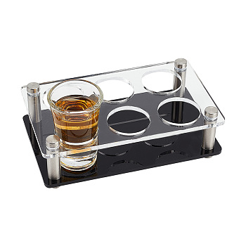 6-Hole Acrylic Glass Holder Display Racks, Whiskey Spirits Wine Glass Holder, for Bar Tasting Serving Tray, Kitchen Tools, with 201 Stainless Steel Screw, Rectangle, Clear, Finished Product: 16.5x10x5.3cm, about 6pcs/set