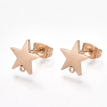 PVD Vacuum Plating 304 Stainless Steel Stud Earring Findings, with Loop and Flat Plate, Ear Nuts/Earring Backs, Star, Rose Gold, 9.5x10mm, Hole: 1mm, Pin: 0.8mm