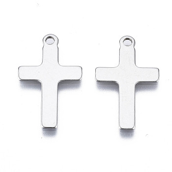 201 Stainless Steel Pendants, Stamping Blank Tag, Cross, Stainless Steel Color, 21.5x13x1mm, Hole: 1.6mm