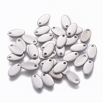 304 Stainless Steel Charms, Stamping Blank Tag, Oval, Stainless Steel Color, 9x5x1mm, Hole: 1.2mm