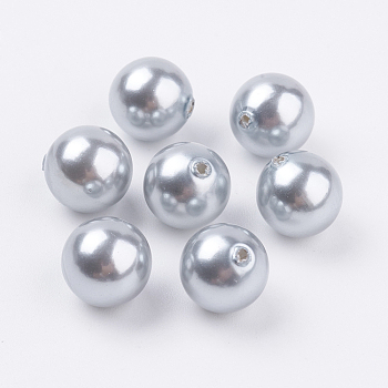Shell Pearl Half Drilled Beads, Round, Light Grey, 10mm, Hole: 1mm