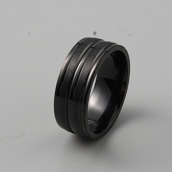 201 Stainless Steel Grooved Finger Ring for Men, Electrophoresis Black, Inner Diameter: 18mm