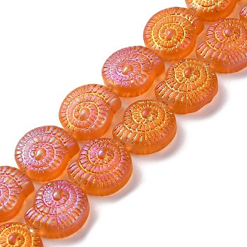 Electroplate Glass Beads Strands, Full Rainbow Plated, Snail, Dark Orange, 12.5x11.5x4.5mm, Hole: 1mm, about 50pcs/strand, 24.41 inch(62cm)