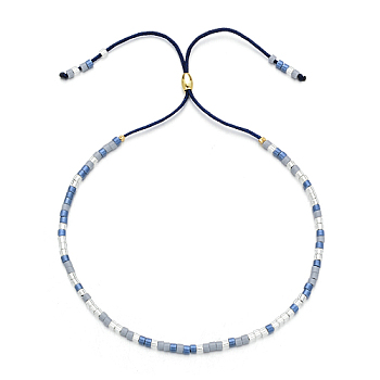 Glass Seed Beaded Slider Bracelet, Adjustable Bracelet, Royal Blue, No Size