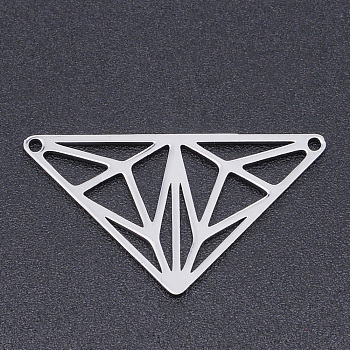 201 Stainless Steel Links connectors, Laser Cut Links, Triangle, Stainless Steel Color, 15.5x28x1mm, Hole: 1.2mm