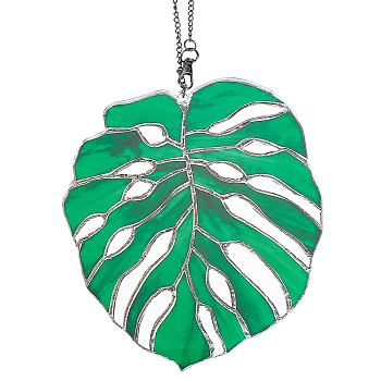 Monstera Leaf Acrylic Pendant Decorations, for Window Home Outdoor Garden Hanging Decorations, with Hook and Hanging Chain, Sea Green, 198x169x4mm