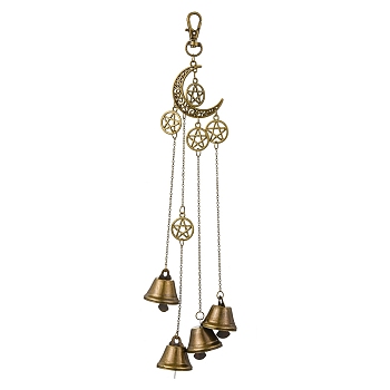 Iron Witch Bells Pendant Decor, Alloy Moon & Star Wind Chimes Home Hanging Decor, Antique Bronze, 250mm