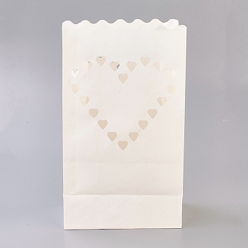 Hollow Candle Paper Bag, Paper Lantern, Home Wedding Party Supplies, Heart, White, 26x15x9cm