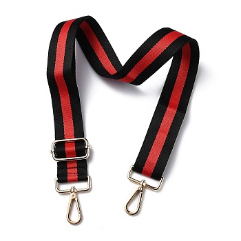 Adjustable Nylon Bag Chains Strap, with Light Gold Iron Swivel Clasps, for Bag Replacement Accessories, Black & Red, Stripe Pattern, 82~147x3.9cm