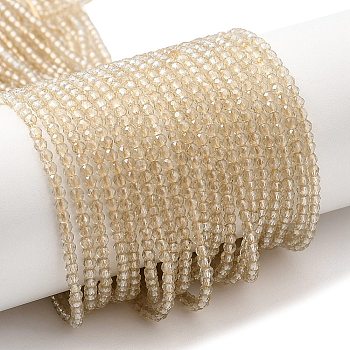 Transparent Electroplate Glass Beads Strands, Pearl Luster Plated, Faceted Round, Wheat, 2mm, Hole: 0.7mm, about 184~187pcs/strand, 14.45''(36.7cm)