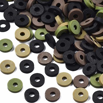 Handmade Polymer Clay Beads, Heishi Beads, for DIY Jewelry Crafts Supplies, Disc/Flat Round, Dark Olive Green, 6x1mm, Hole: 2mm, about 26000pcs/1000g